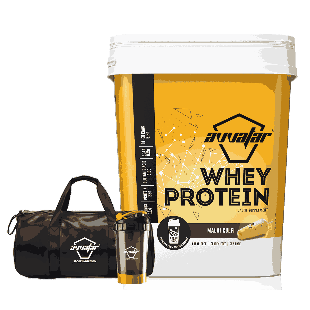 Avvatar's 4 kg whey protein in Malai Kulfi flavour, is made from 100% fresh cow's milk, with zero sugar. Enjoy the benefits of whey protein powder.